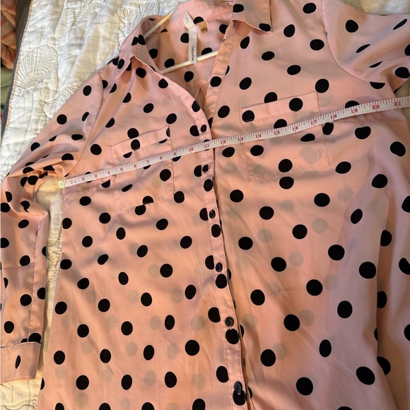 NY Collection Blush Button-Down with Black Dots - Picture 8 of 16